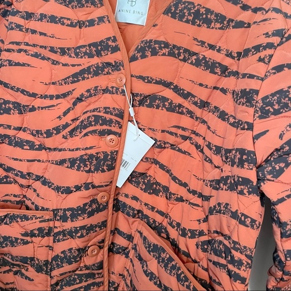 ANINE BING Elizabeth Quilted Tiger Jacket Brick M - Picture 5 of 10